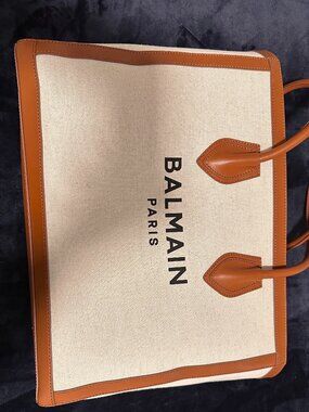 Large Balmain Army Tote - Cream with Brown Trim